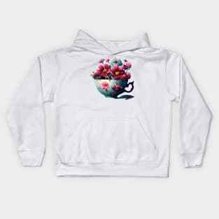 Teacup full of flowers Kids Hoodie